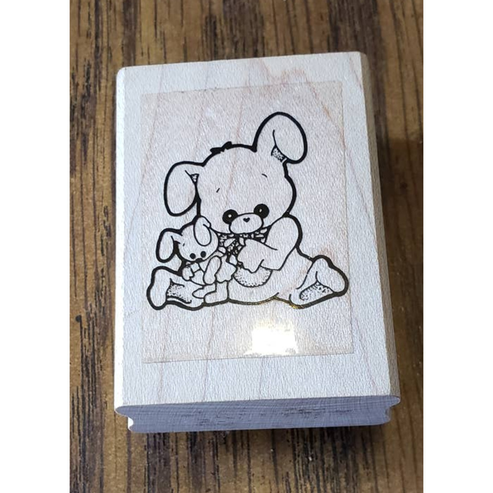 Leigh's Wishing Well A Bunny Holding Bunny 2 Inch Wood Mounted Rubber Stamp